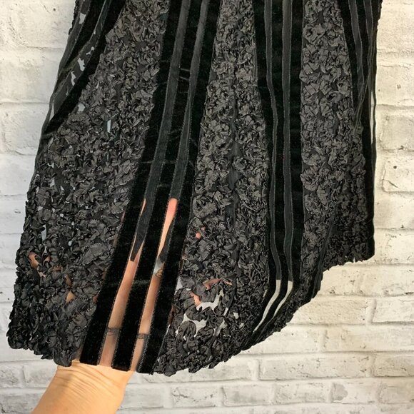 Badgley Mischka Black Velvet Silk Strapless Empire Waist Babydoll Formal Dress - Picture 8 of 16